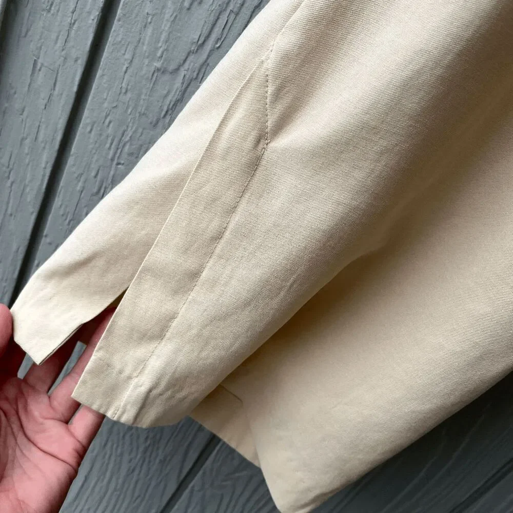 H&M Wide Leg Linen Blend Trousers Beige Size 14 Side Slits Pockets